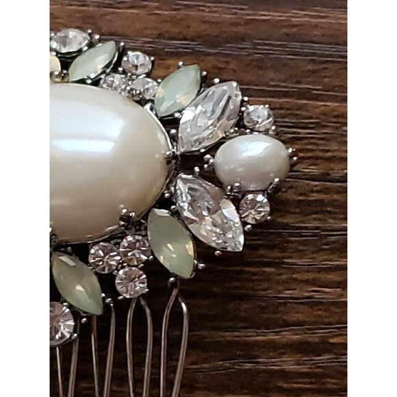 Silver Tone Twisted Wire Rhinestone Faux Pearl HAIR COMB Small Bride Wedding - Picture 4 of 10